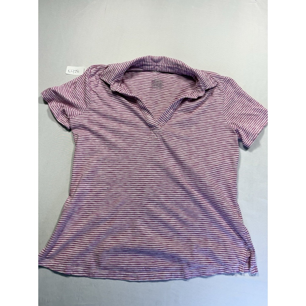 Saint John's Bay Pink/White Striped Collared Polo Short Sleeve Knit Cotton Top S